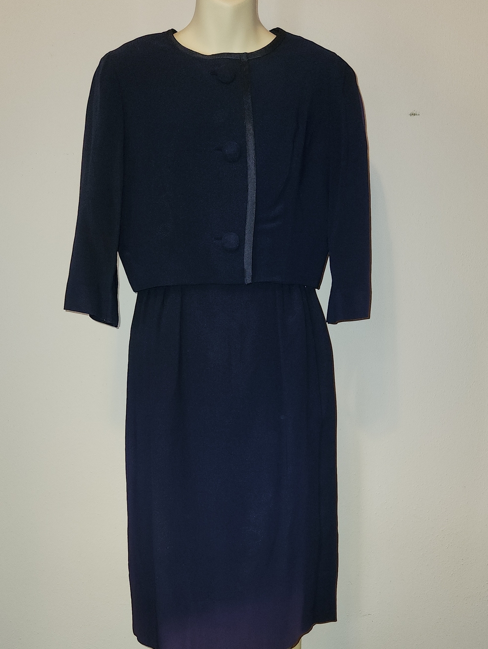 Leslie Fay Navy Two-Piece Midi Dress with Cropped Jacket Set